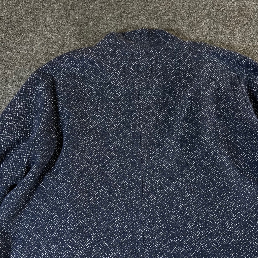 Lucky Brand Navy Blue White Herringbone Open Front Cardigan Jacket XL - Picture 12 of 13